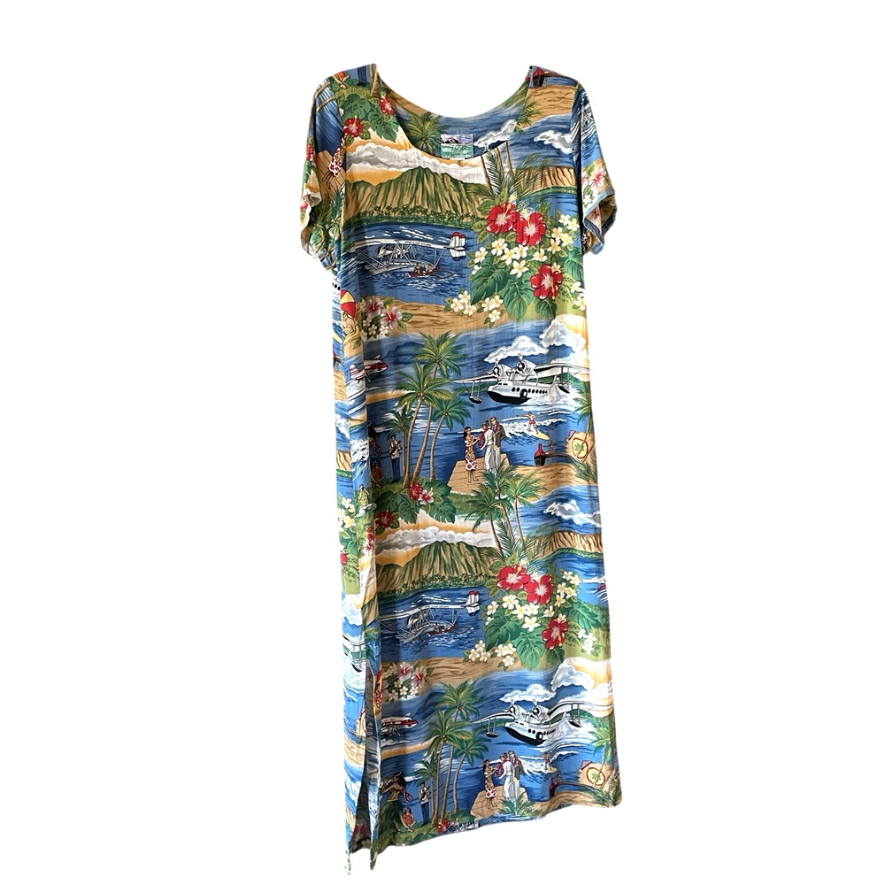 REYN SPOONER Women’s Size Medium Blue Classic Hawaiian Print VTG Maxi Dress USA - Picture 10 of 10
